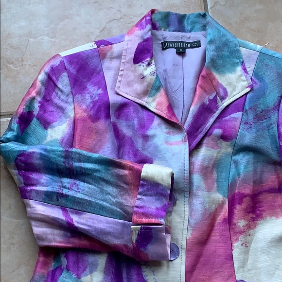 Lafayette 148 Linen & Silk Watercolor Blazer 6 - Picture 2 of 8